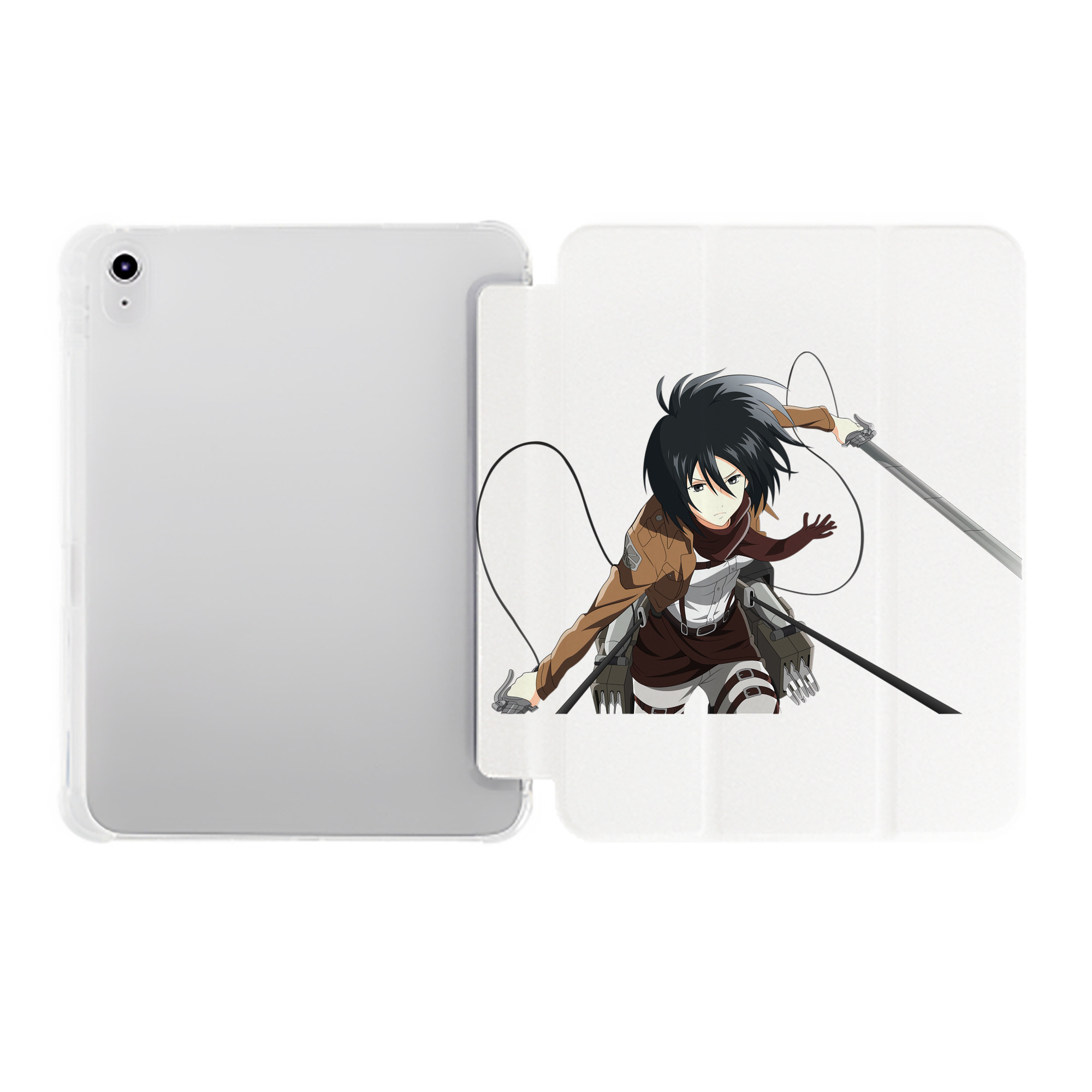 （画像用） 進撃の巨人 ミカサ·アッカーマン Attack on Titan Mikasa Ackerman IPad ケース ペン収納付き 三つ折りスタンド PUレザー×シリコン 対応機種9.5/10.5/10.9インチ